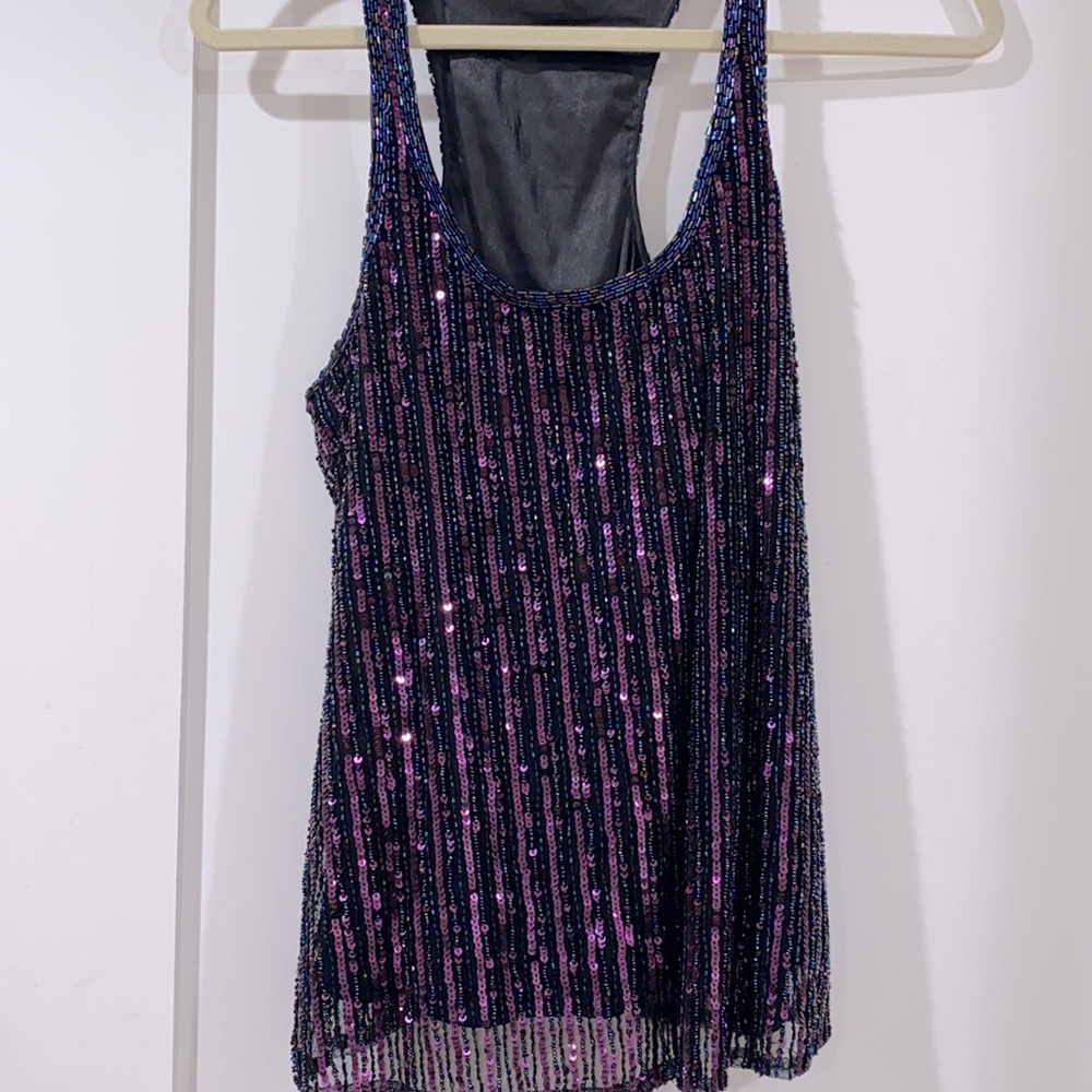 Parker purple sequins racer back tank size M!